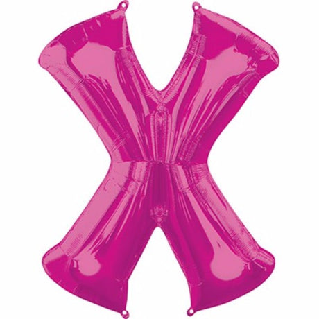Vibrant 86cm pink Letter X helium saver balloon for festive events, self-sealing for easy inflation, durable and attention-grabbing.