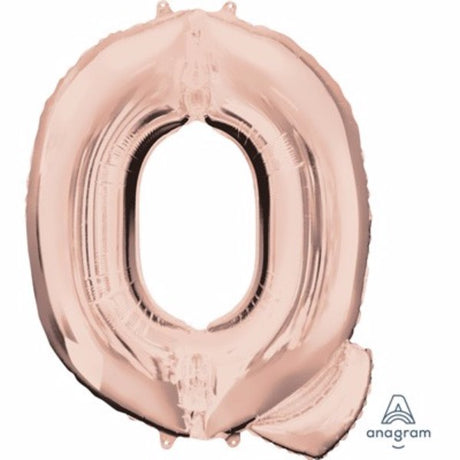 Letter Q rose gold balloon, 81cm, self-sealing, versatile for air or helium, perfect for elegant celebrations and decorations.