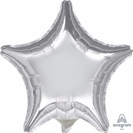 22cm flat star-shaped silver foil balloon, perfect for glamorous party decorations and easy to inflate for celebrations.