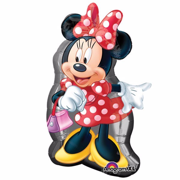 Self-sealing 48cm x 81cm Minnie Mouse foil balloon, perfect for Disney-themed parties and celebrations.