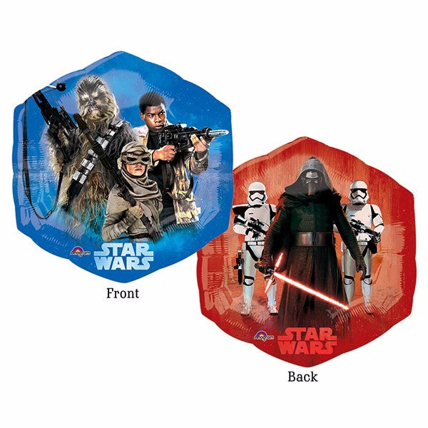 Hexagon foil balloon featuring iconic Star Wars EP7 characters, perfect for themed parties and celebrations.