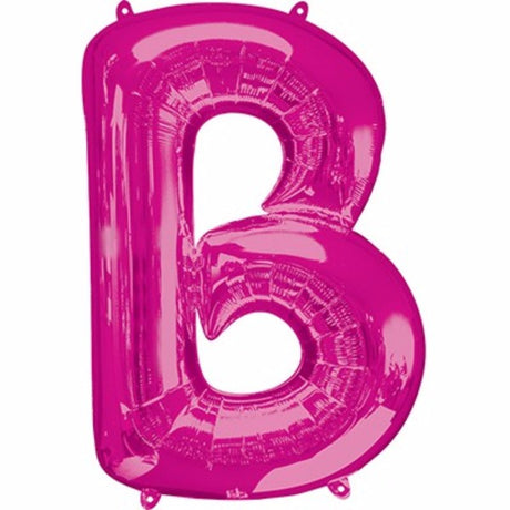 Pink 86cm Letter B helium saver balloon, perfect for parties, self-sealing, can be air or helium filled.