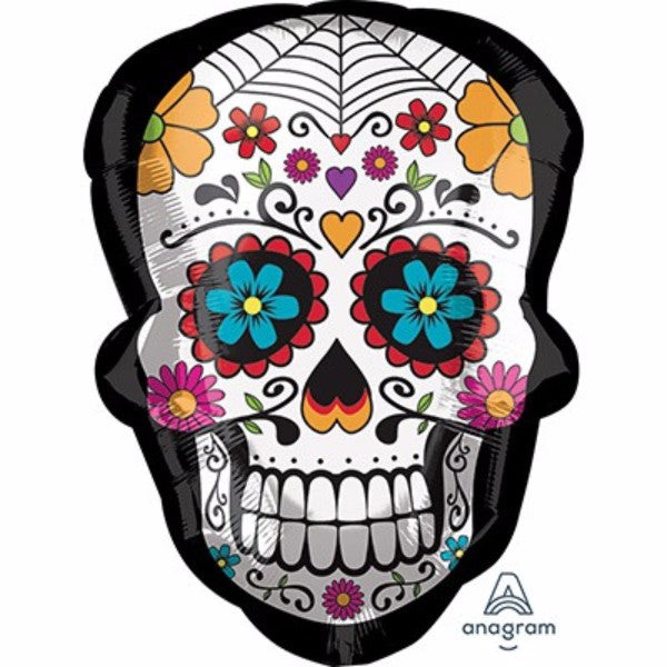 Vibrant Day of the Dead Sugar Skull balloon, 45cm x 60cm, adorned with colorful details for festive decor and remembrance.