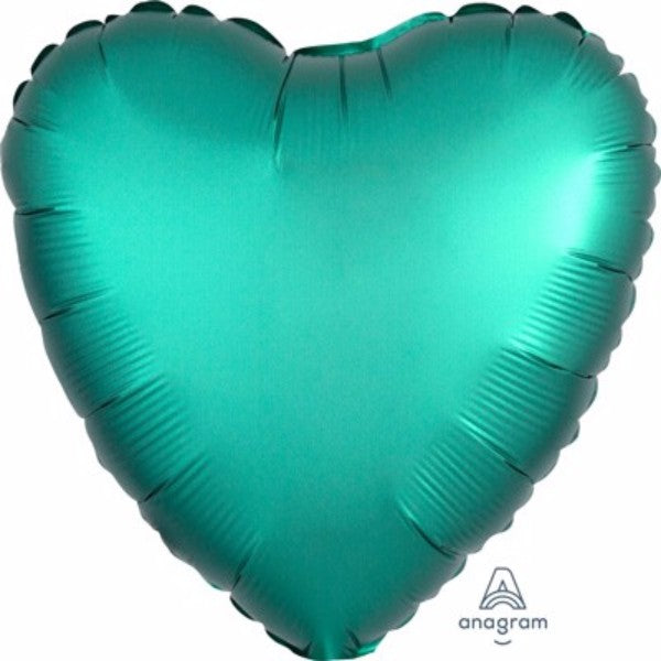 45cm heart-shaped jade satin foil balloon, perfect for weddings and celebrations, featuring a luxurious finish and self-sealing design.