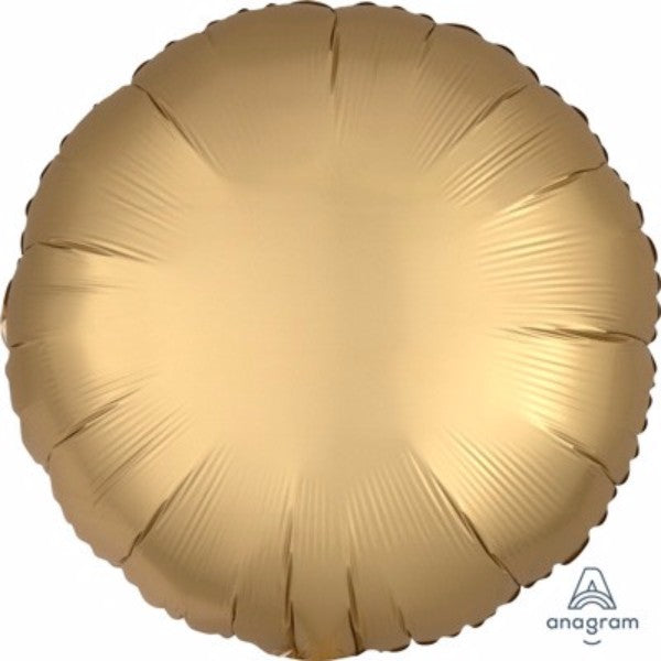 45cm round gold satin luxe foil balloon, self-sealing and helium-inflatable, perfect for elegant party decorations.