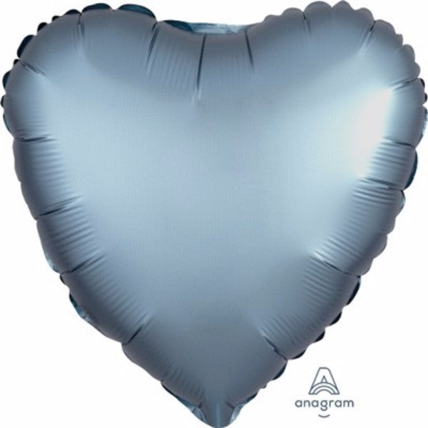 Heart-shaped steel blue foil balloon, 45cm, with a satin finish, ideal for elegant celebrations and hassle-free helium inflation.