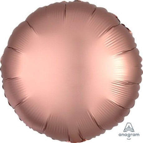 45cm round rose copper satin luxe foil balloon, perfect for elegant celebrations and helium inflation, adds sophistication to décor.