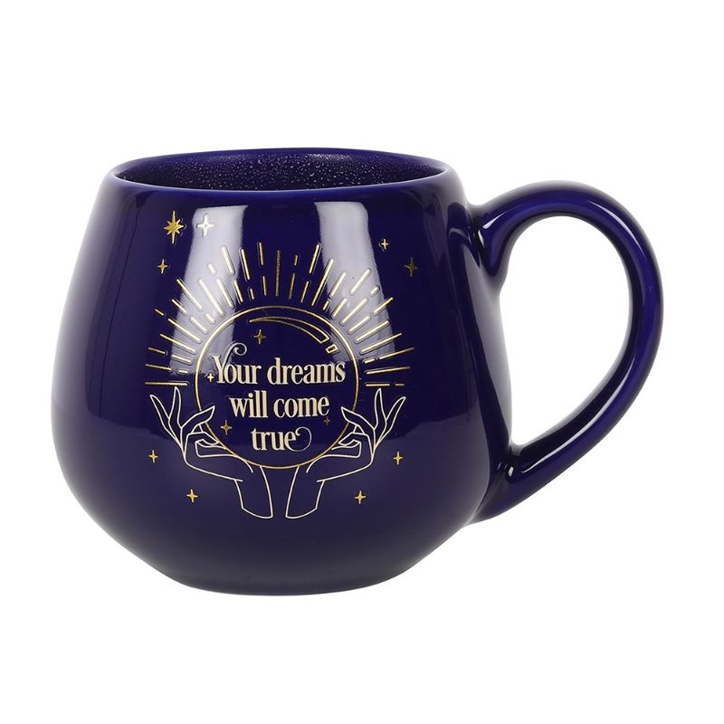 Blue Fortune Teller Colour Changing Mug reveals a mystical fortune when filled, featuring a crystal ball design and enchanting text.