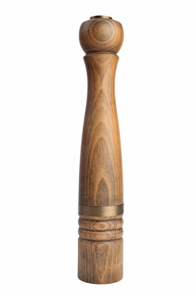 Tall beech wood pepper mill with CrushGrind mechanism, perfect for fresh seasoning and elegant kitchen styling.