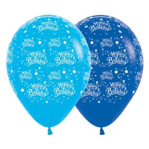 30cm blue and royal blue latex balloons with star patterns, perfect for birthday parties, pack of 25.