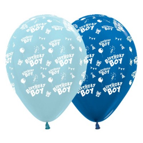 30cm blue and dark blue metallic balloons, perfect for boys' birthday parties, pack of 25, durable and vibrant.