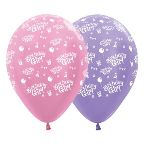 30cm Birthday Girl Pink & Lilac Satin Pearl - Pack of 25