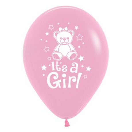 30cm bubblegum pink latex balloons labeled "It's A Girl," perfect for baby showers and celebrations, pack of 25.