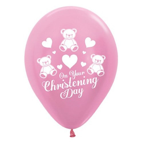 30cm pink satin pearl balloons, pack of 25, perfect for christenings and baby showers, adding elegance to any celebration.