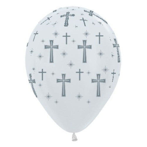 30cm Holy Cross Pearl White & Silver Ink - Pack of 25