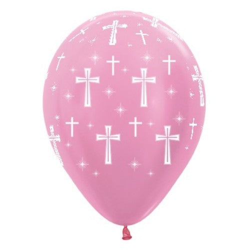 30cm Holy Cross Pink Satin Pearl Latex Balloons - Pack of 25