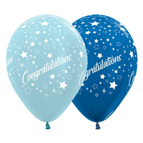 30cm blue and dark blue metallic latex balloons with star designs, perfect for celebrations and decor, pack of 25.