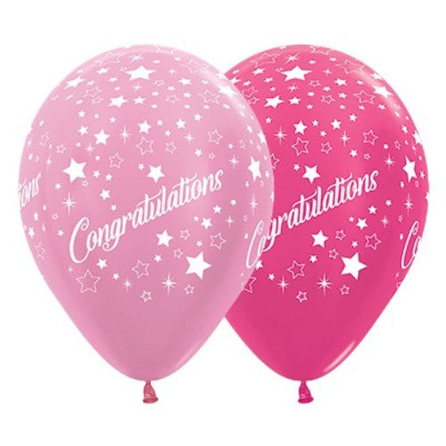 30cm Congratulations Stars Faces Pink & Fuchsia - Pack of 25