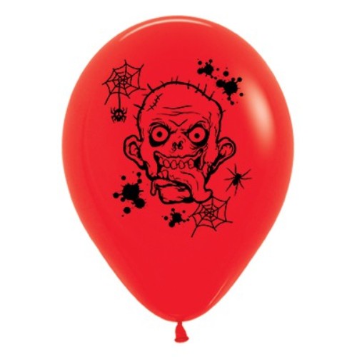 30cm red zombie horror balloons, pack of 6, perfect for Halloween parties and spooky decorations.