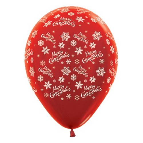 Red metallic balloons with snowflake designs, perfect for Christmas celebrations and festive decorations. Pack of 6.