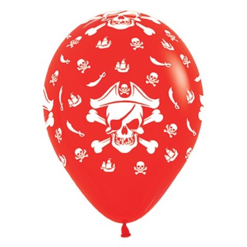 Red 30cm pirate-themed latex balloons in a pack of 25, perfect for festive decorations at parties and celebrations.