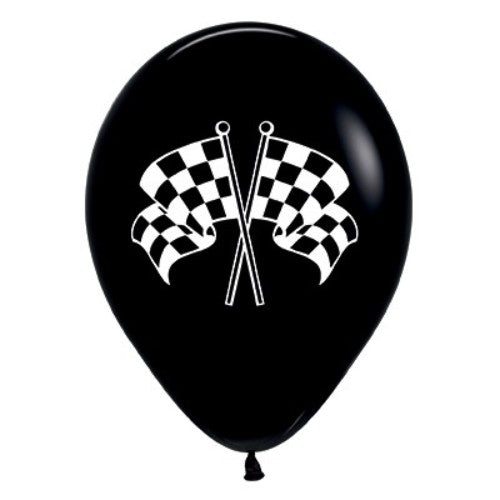 30cm Racing Flags Black & White Ink Latex Balloons - Pack of 25