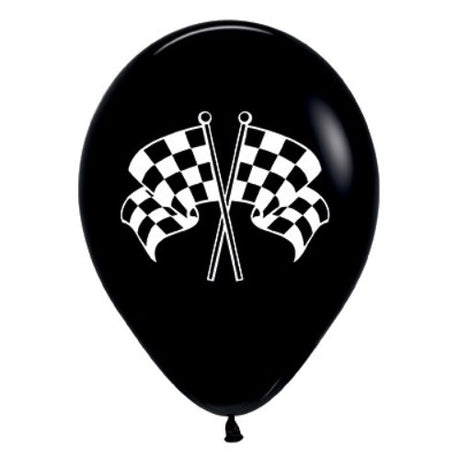 30cm black and white checkered racing flag latex balloons, pack of 6, perfect for racing-themed parties and events.