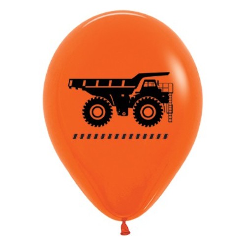 Vibrant pack of 6 orange construction truck balloons, perfect for kids' parties and themed celebrations, durable 30cm size.