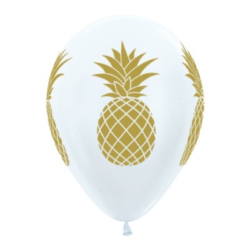 30cm Tropical Pineapple Pearl White & Gold Ink - Pack of 25