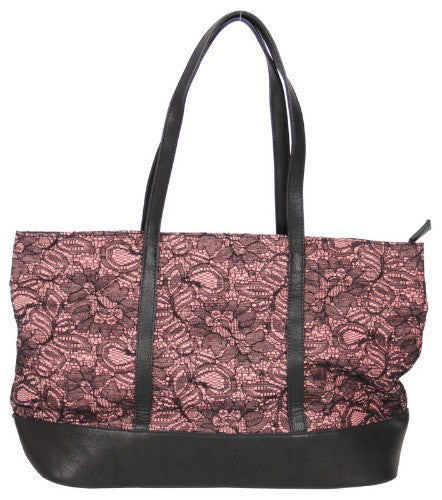 Chic pink PU leather bag with lace accents, perfect for stylish daily use and special occasions.