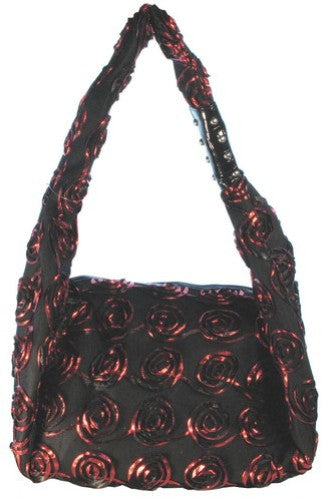 Beautiful red bag with rose design, sturdy handle, spacious interior, perfect for everyday use or special occasions.