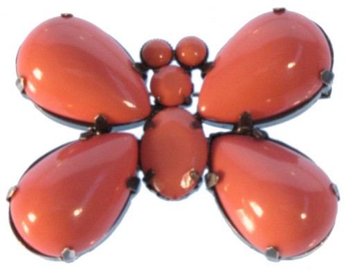 Large peach matte butterfly brooch with vintage old silver plating, perfect for elevating any outfit.