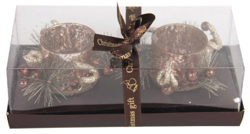 Set of 2 double glitter votive holders in colored electroplate glass, perfect for cozy ambiance and gift occasions.