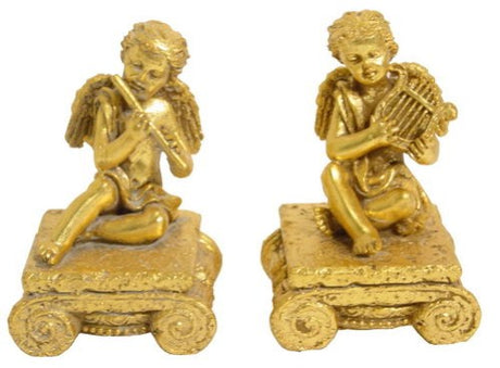Set of 2 elegant gold cherub ornaments, each 11cm tall, perfect for festive decor or year-round display.