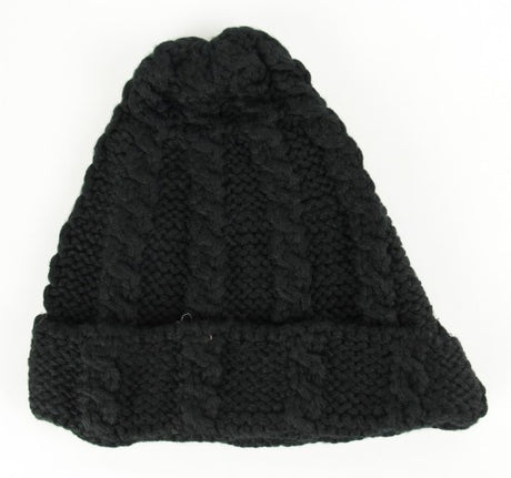 Cozy black beanie made from 100% acrylic, perfect for style and warmth this winter, fitting most head sizes.