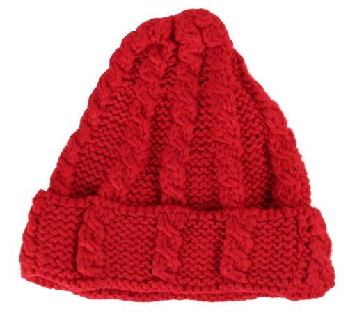 Vibrant red beanie made of 100% acrylic, snug fit at 57cm, stylish and warm for winter outings.
