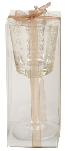 Elegant gold wine glass candle holder, 18cm tall, reflecting candlelight for a sophisticated home ambiance. Ideal for any decor.