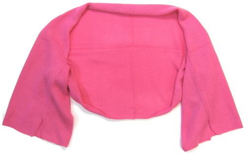 Lightweight pink batwing shrug made of acrylic, perfect for layering and adding elegance to any outfit.