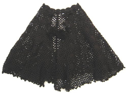 Chic black crochet poncho with front fastening, perfect for layering and elevating any outfit with warmth and style.
