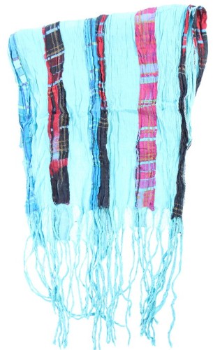 Multi Check Strips Scarf in blue, 100% cotton, 150x50cm, stylish accessory for any outfit, perfect for warm and cool weather.