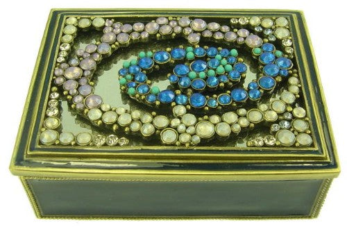 Elegant blue anti-brass box with spiral design on mirror, perfect for storing jewelry or small treasures, 7.8cm x 5.8cm x 3cm.
