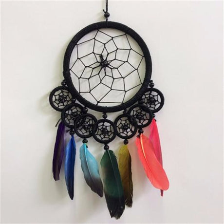 Colorful Dream Catcher with 8 rings, 12cm, symbolizing protection and positivity, perfect for enhancing home decor.