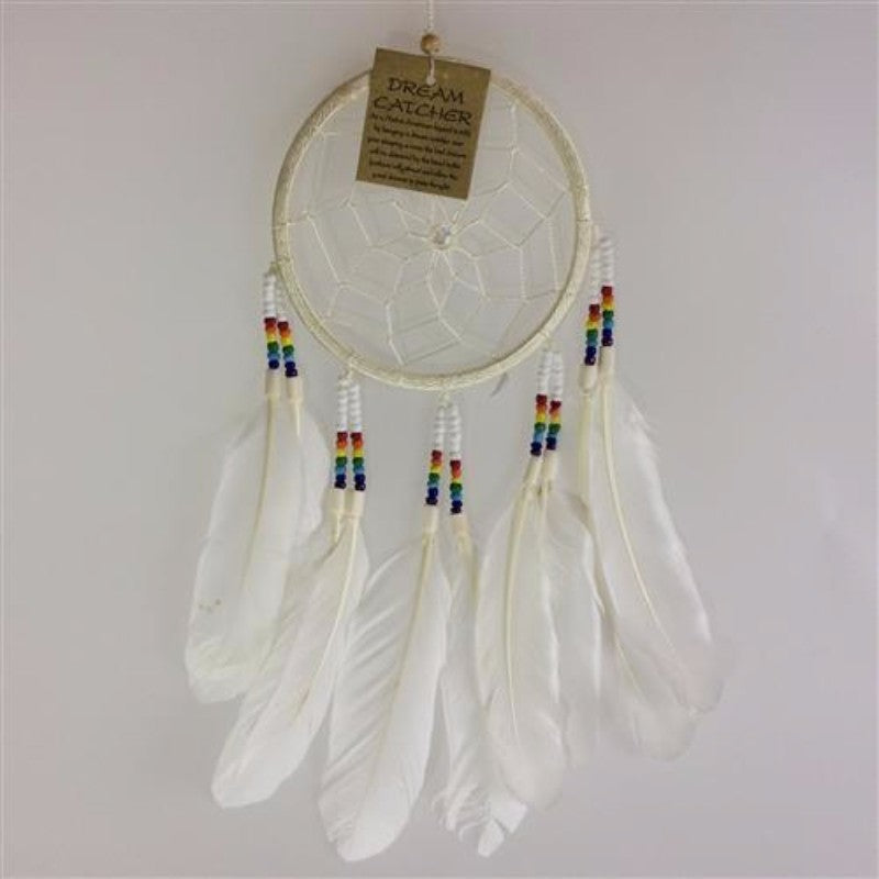 Dream catcher with white beads, 12cm, ideal for serene decor and sweet dreams, perfect for various interior styles.