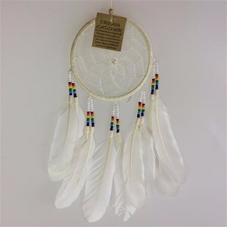 Dream catcher with white beads, 12cm, ideal for serene decor and sweet dreams, perfect for various interior styles.
