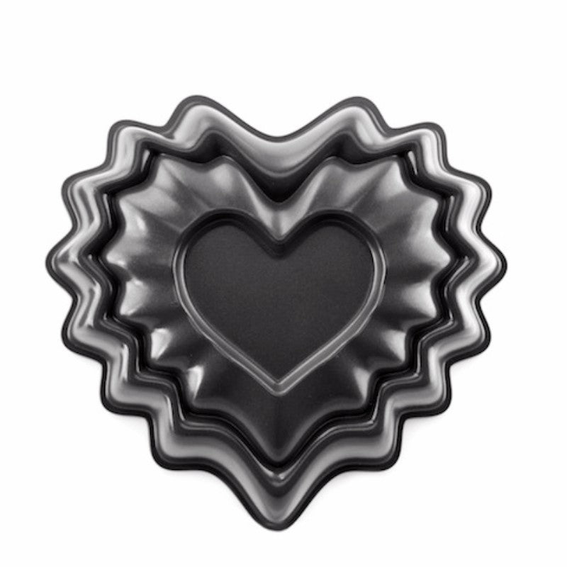 Mini Heart Bundt Pan made of heavy aluminum, non-stick, 3-cup capacity, perfect for charming heart-shaped desserts.