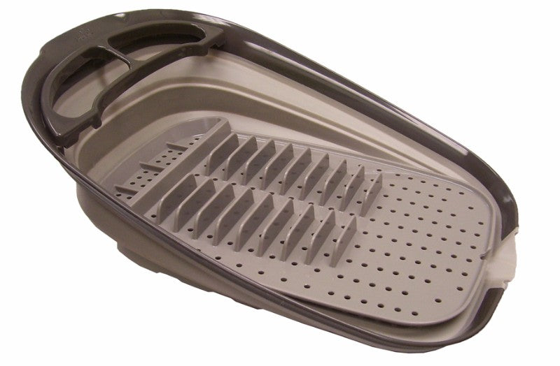 Collapsible Dish Rack with space-saving design, built-in drain spout, utensil area, and non-slip base for efficient drying.