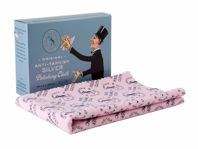 Large silver polishing cloth, 30x45cm, infused with cleaner and anti-tarnish for restoring shine to silver items.