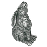 Silver terracotta hare garden ornament with detailed design, ideal for adding whimsical charm to outdoor spaces.
