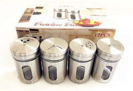 Elegant silver salt and pepper shaker set, 8cm, 12 pieces, perfect for dining and easy to clean, ideal for home and restaurants.