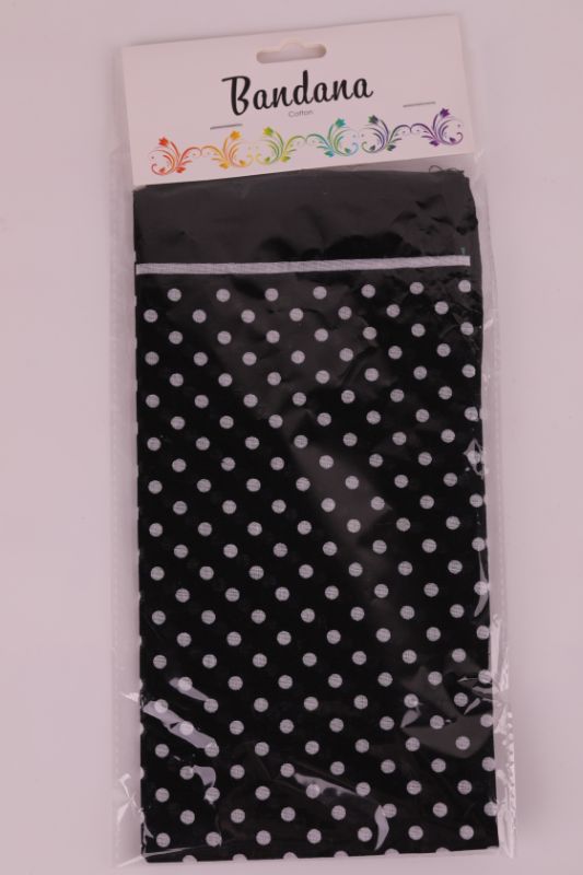 Set of 12 stylish black dot bandanas (56cm), versatile for any outfit or crafting project. Perfect accessory for personal use.